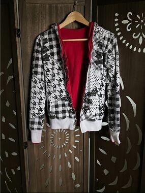 Zoo York Black & White Patterned Bomber Jacket with Red Lining